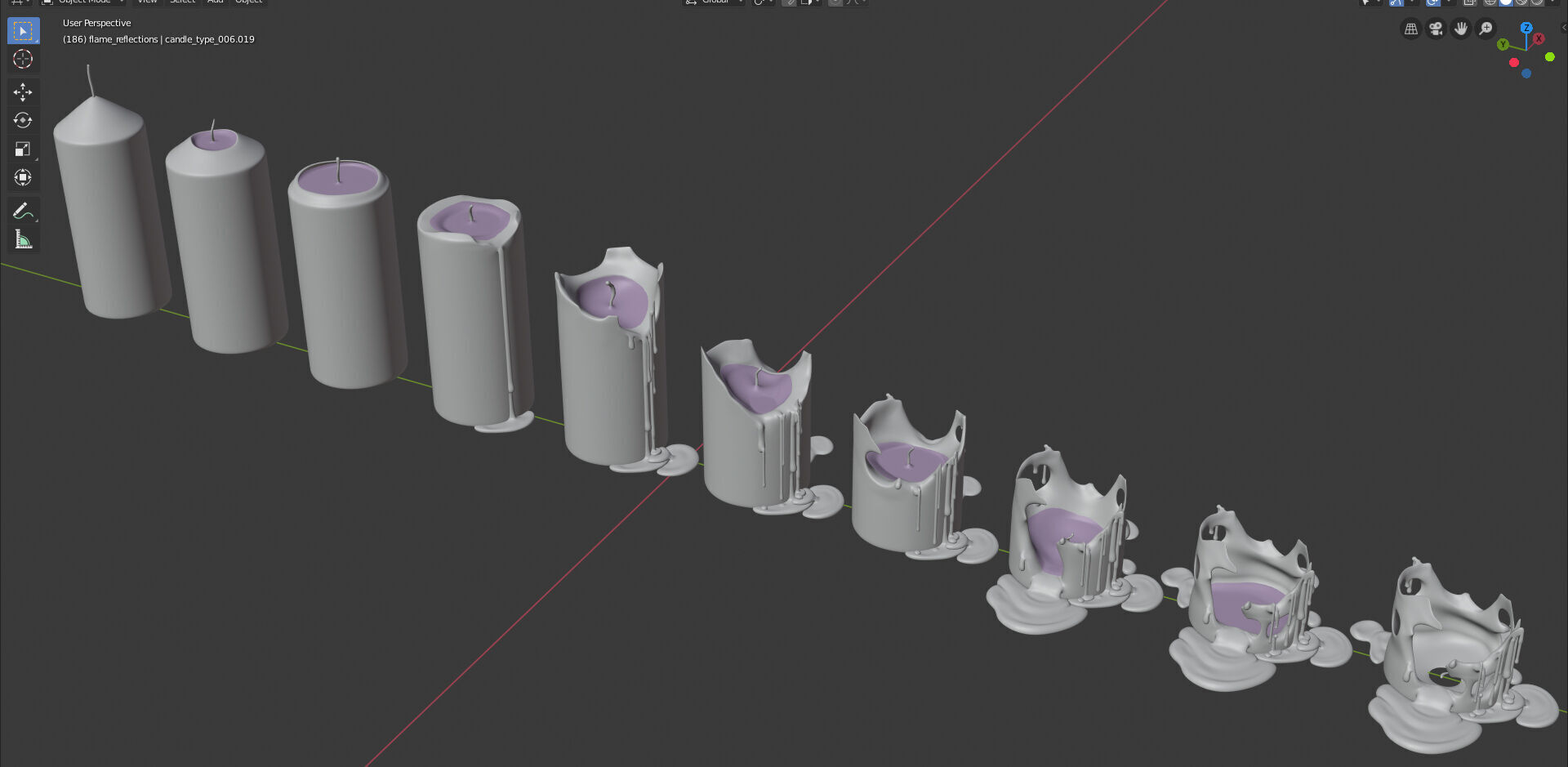 Molten Candle Complete Life Cycle - Burn Stages - Cylindrical A Low-poly 3D model_3