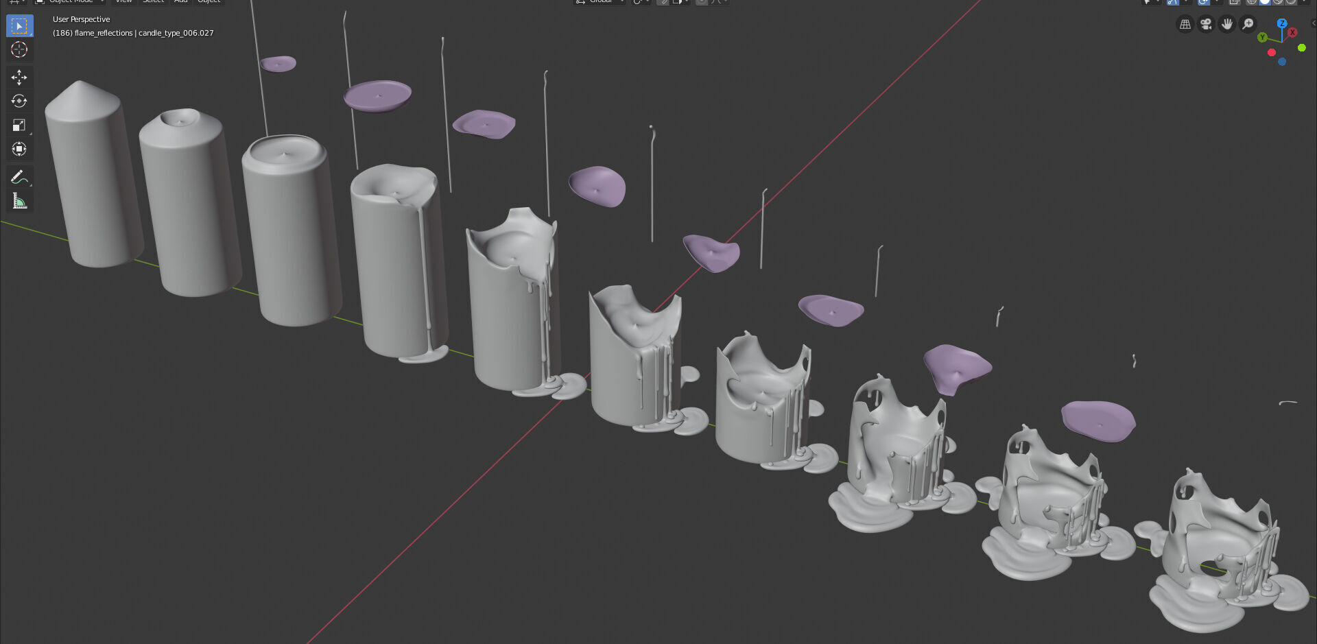 Molten Candle Complete Life Cycle - Burn Stages - Cylindrical A Low-poly 3D model_4