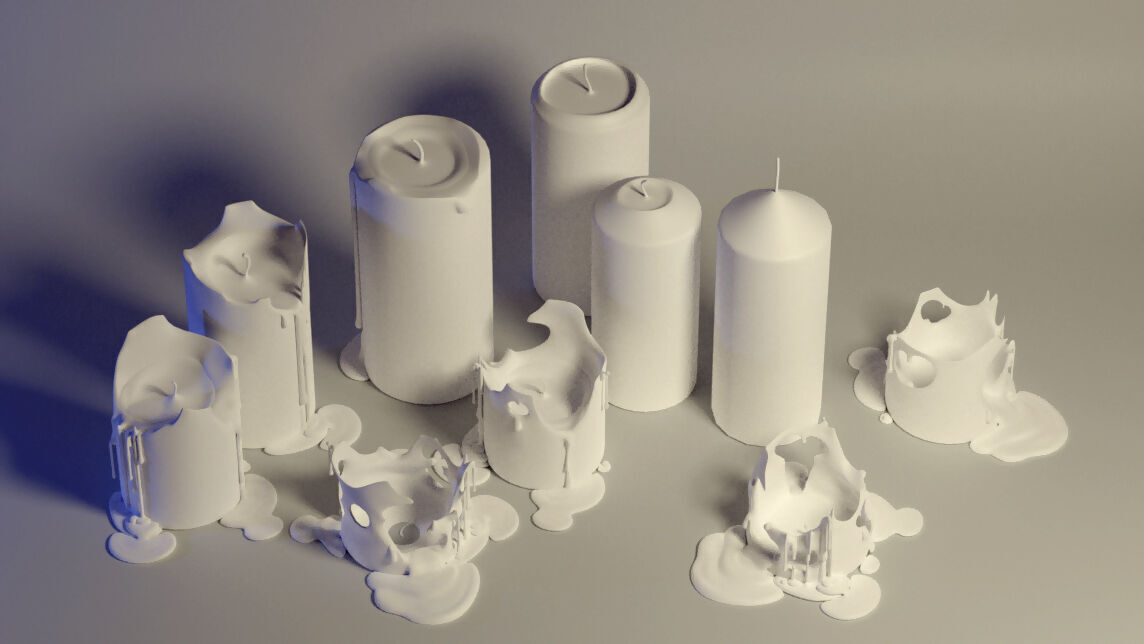 Molten Candle Complete Life Cycle - Burn Stages - Cylindrical A Low-poly 3D model_2