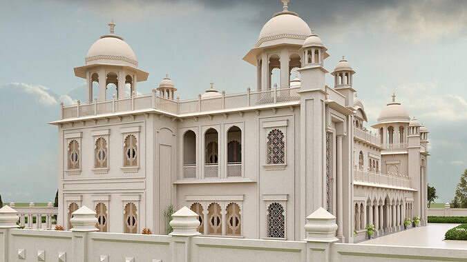 Indian Rajasthani architecture palace house 3D model 5