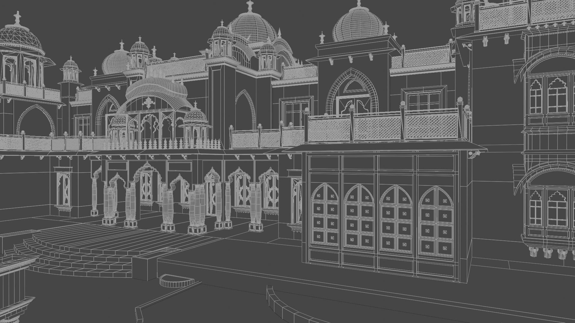 Indian Rajasthani architecture palace house 3D model_11