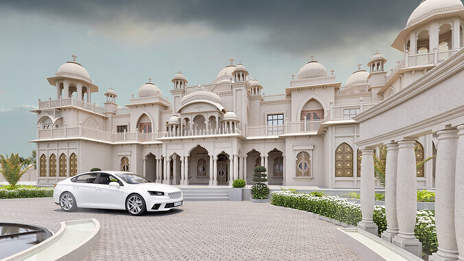 Indian Rajasthani architecture palace house 3D model 7