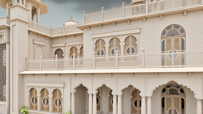 Indian Rajasthani architecture palace house 3D model 6