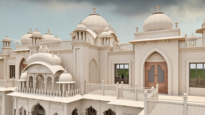 Indian Rajasthani architecture palace house 3D model 4