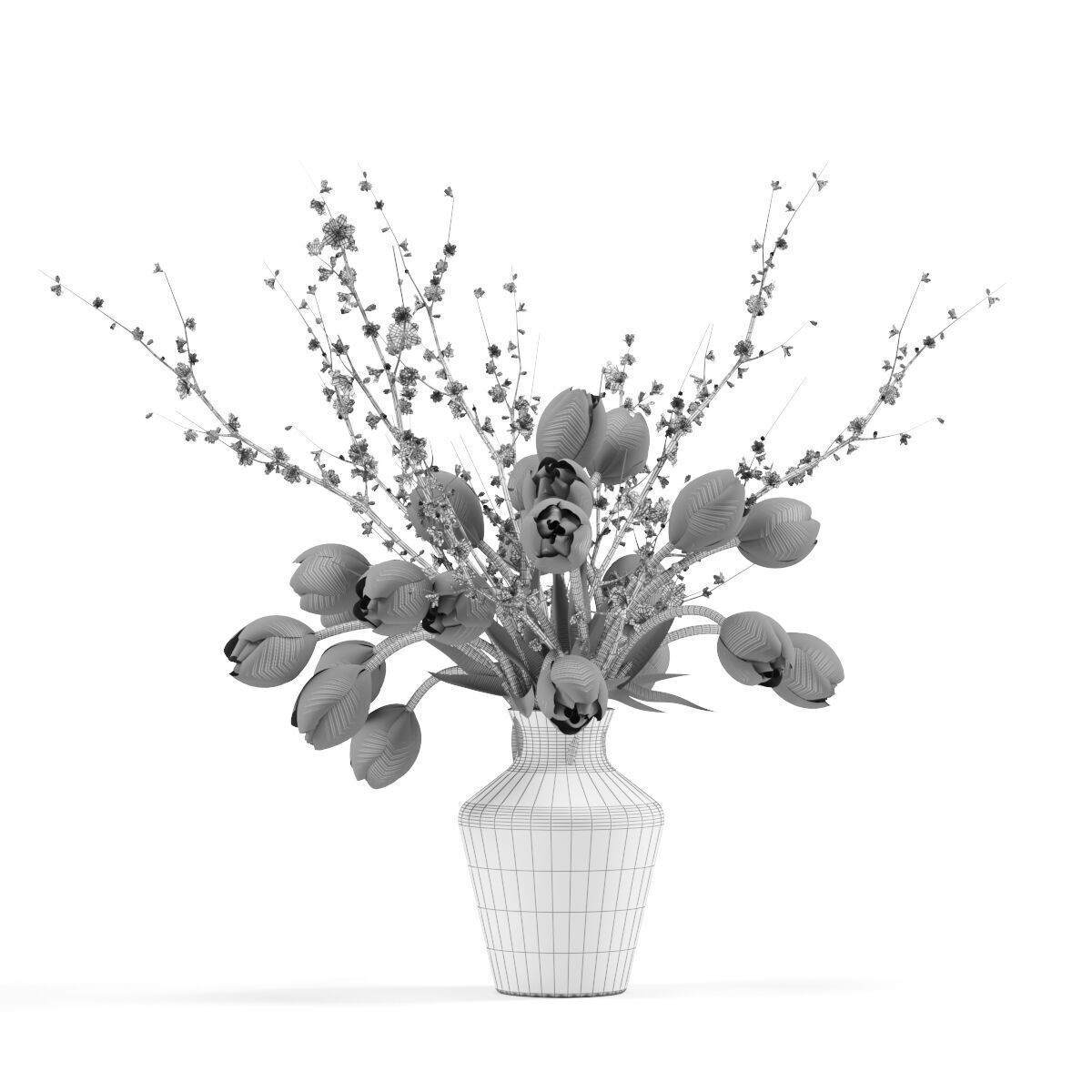 Tulip Plum Blossom Faux Watergarden 3d model 3D model_4
