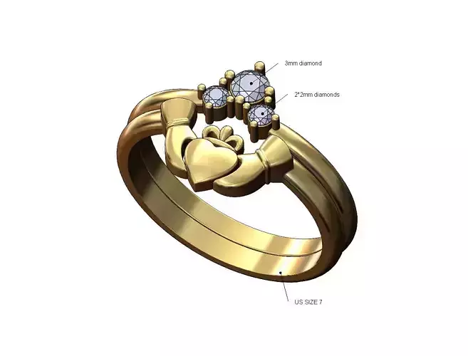 Claddagh heart guard ring crown cluster diamond ring US sizes 7