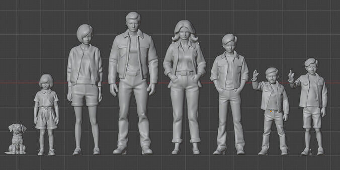 Modern family group 8 models 3D print model