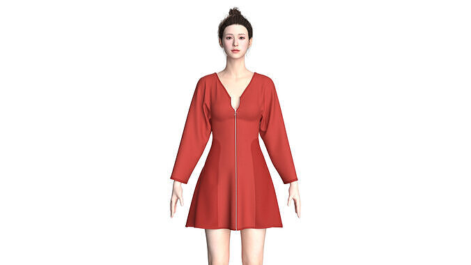 Girls Zipper Short Dress 3D model