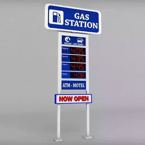 Gas station price sign totem low poly