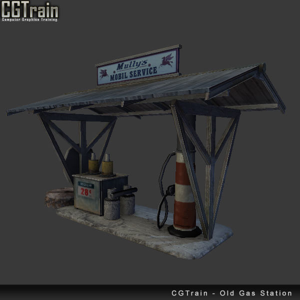 Antique Gas Station Low-poly 3D model_2