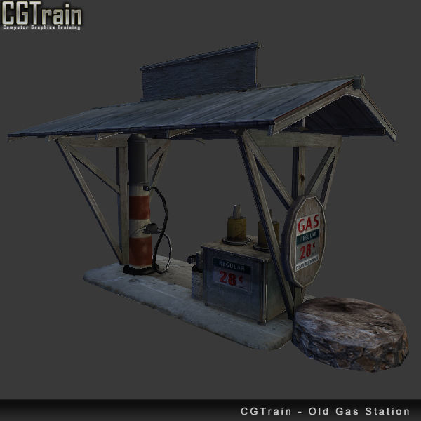 Antique Gas Station Low-poly 3D model_7