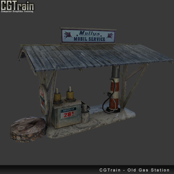Antique Gas Station Low-poly 3D model_3