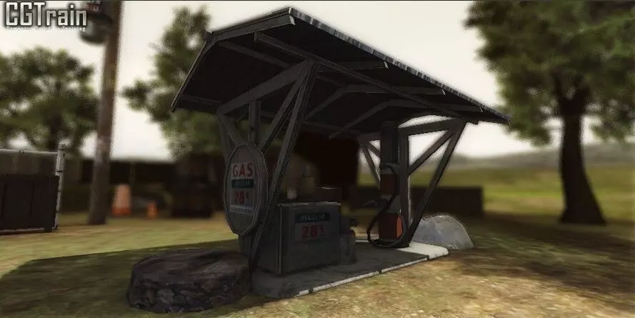 Antique Gas Station Low-poly 3D model_0