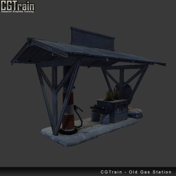 Antique Gas Station Low-poly 3D model_6