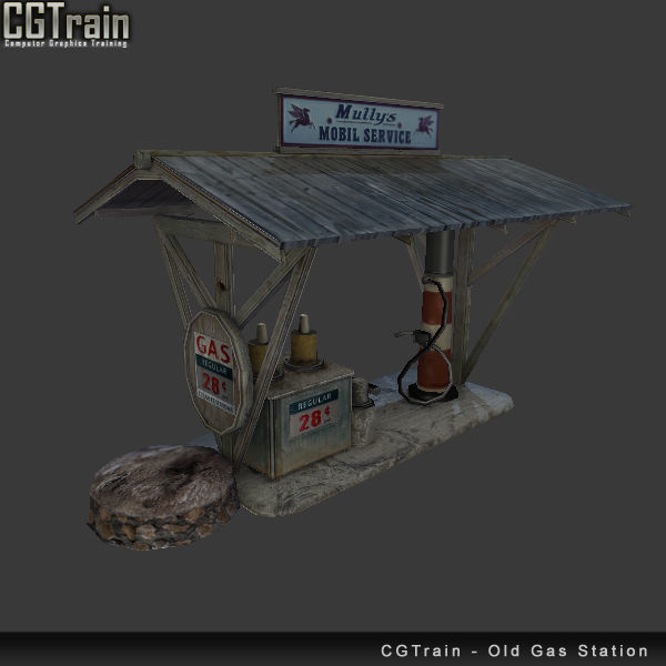 Antique Gas Station Low-poly 3D model_1