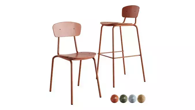 Simple Chair and Bar Stool by Mara 3D model