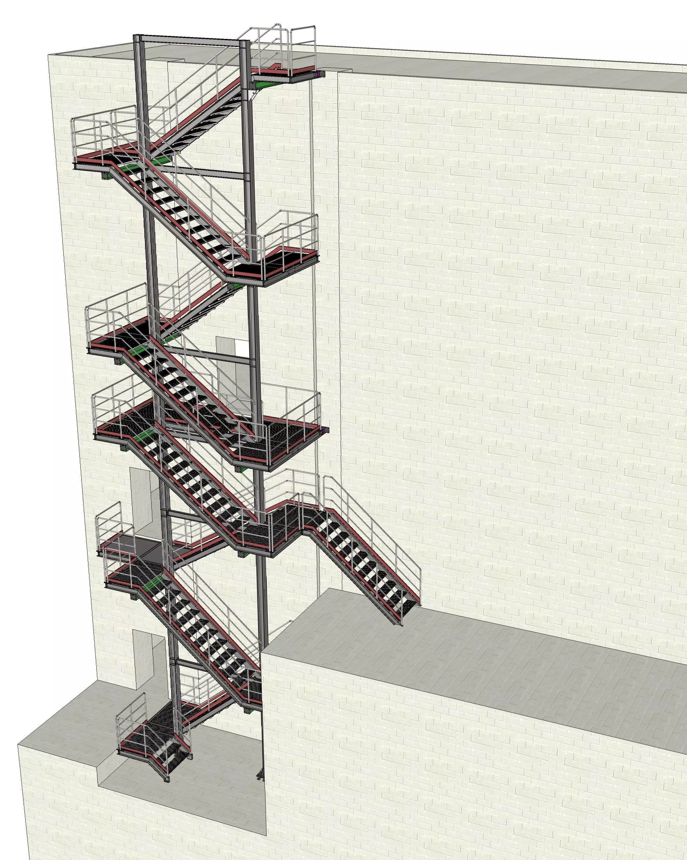 Industrial Fire Escape Staircase 3D Model 3D model