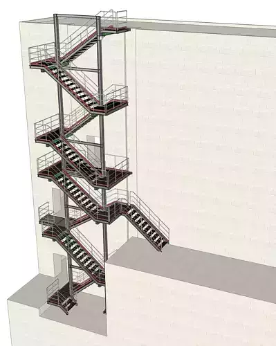 Industrial Fire Escape Staircase 3D Model