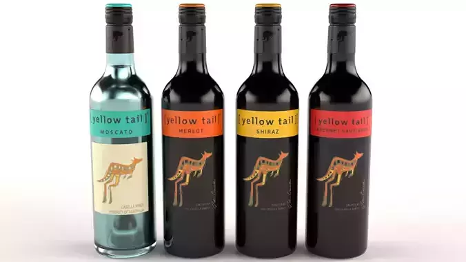 4 Yellowtail Wine Moscato Cabernet Merlot Shivas Alcohol Bottle Low-poly 3D model