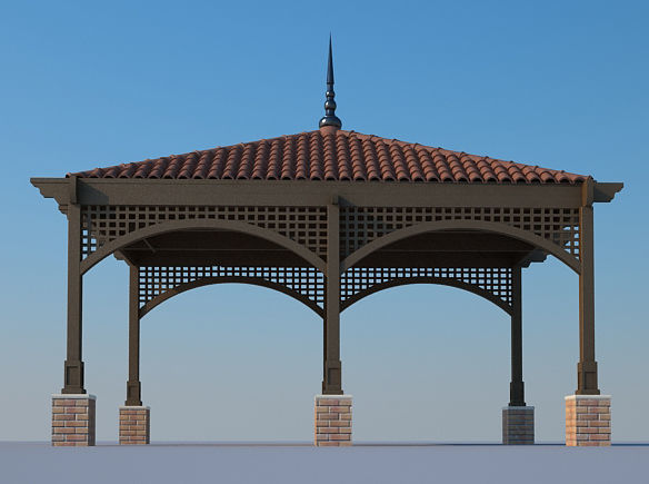 Pergola with roof tiles 3D model_1