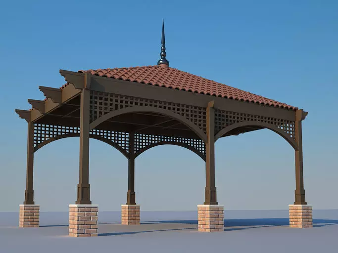 Pergola with roof tiles 3D model_0
