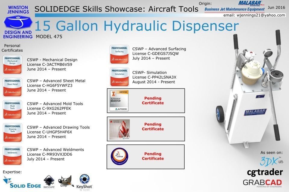 Solidedge Skills Showcase 15 Gallon Hydraulic Dispenser Free 3D model_1