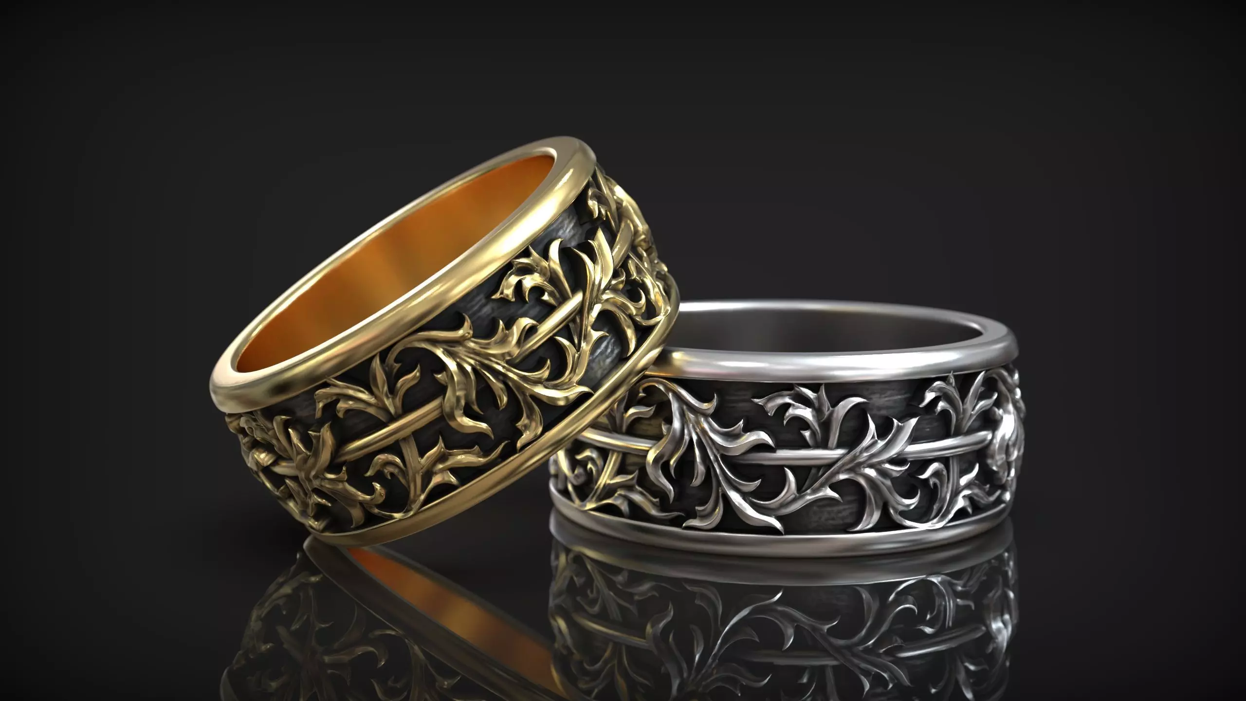 Floral Pattern Vintage Ornate Wedding Band 3D print model