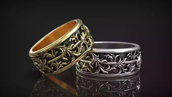 Floral Pattern Vintage Ornate Wedding Band