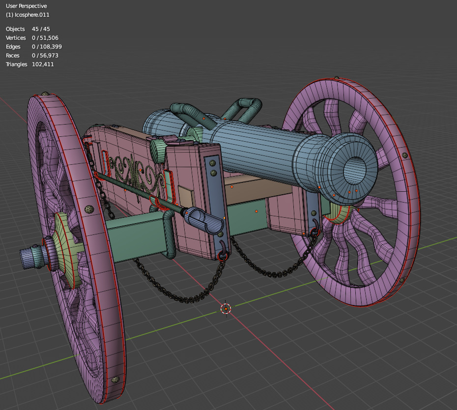 Cannon Low-poly 3D model_7
