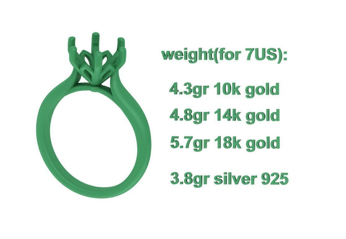 Solitaire Engagement Ring 9mm stone printable 3dmodel  3D print model_8