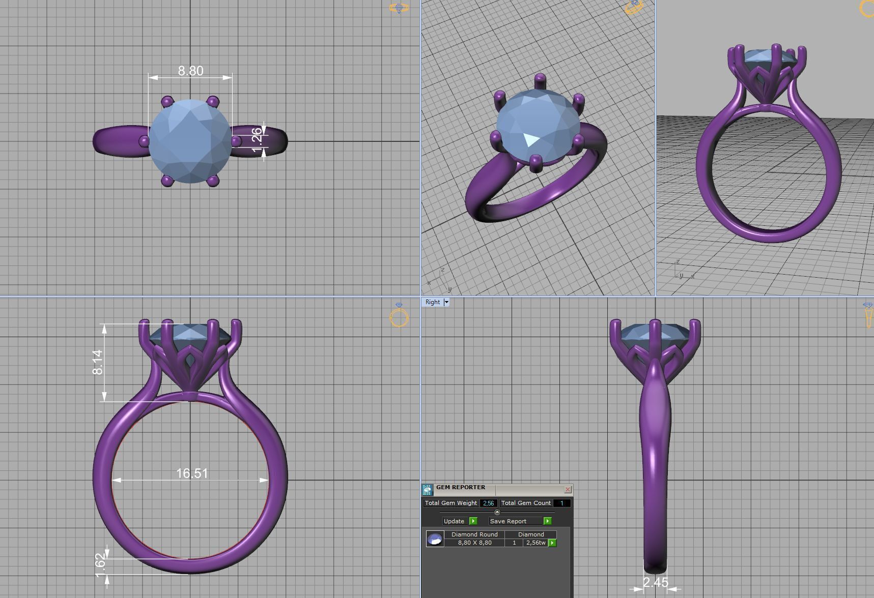 Solitaire Engagement Ring 9mm stone printable 3dmodel  3D print model_6