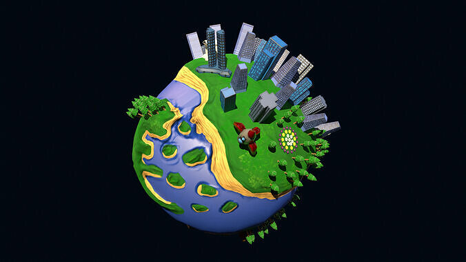 Stylized Diorama Planet Low-poly 3D model