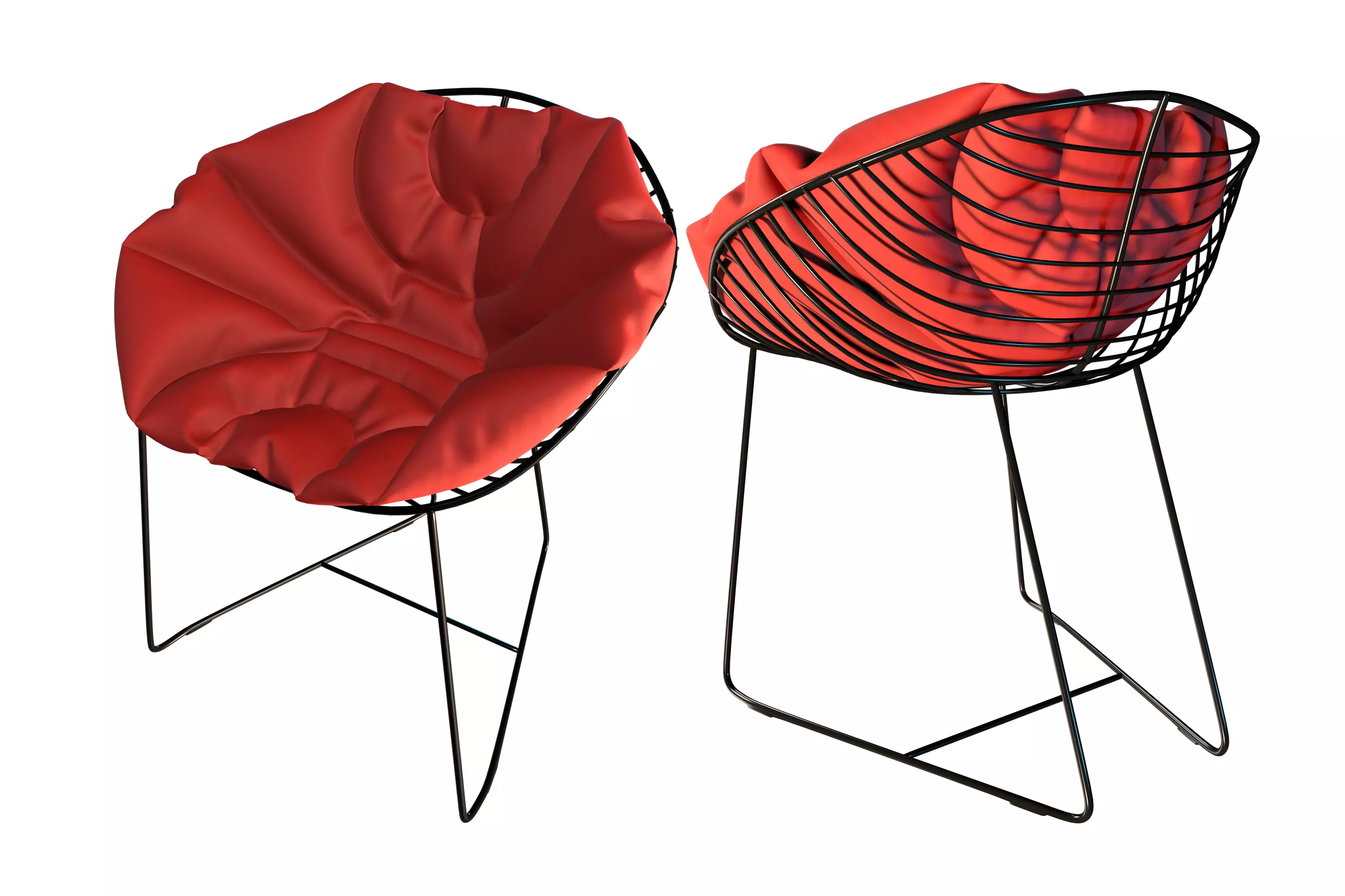 Lystok Lounge Wire Armchair with Red Cushion 3D model