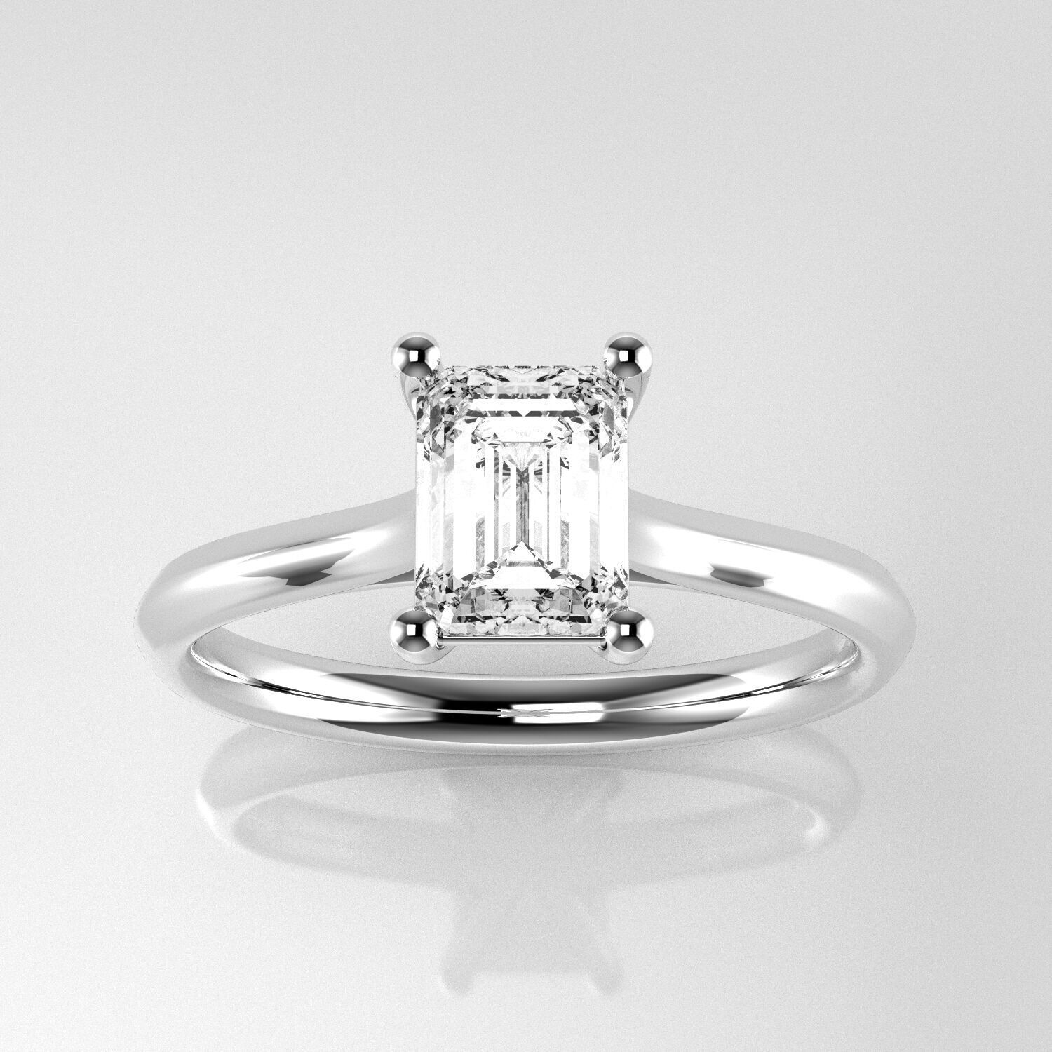 Classic Shoulder Solitaire Ring - Emerald cut - 100 ct points 3D print model_1