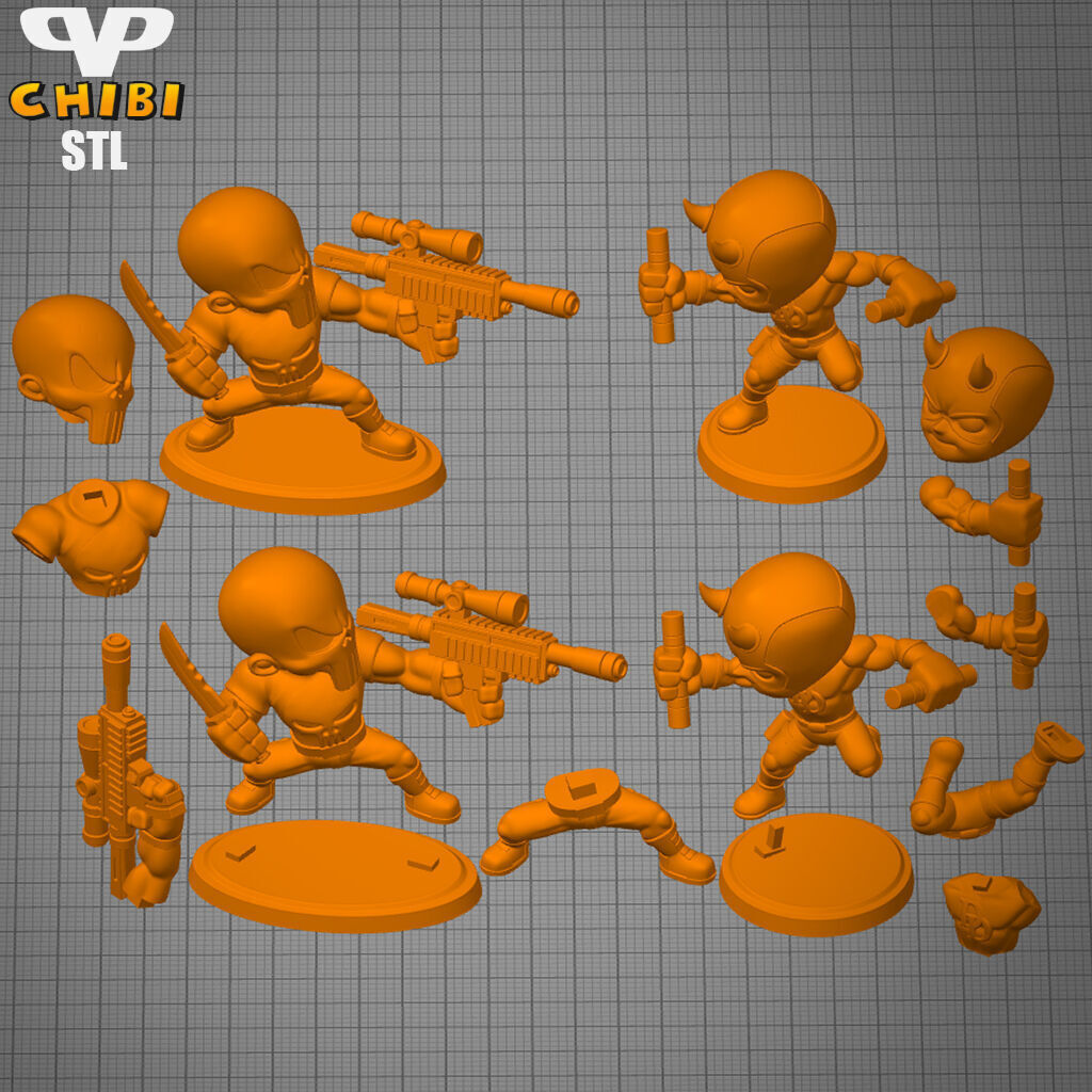 Punisher vs DareDevil Chibi STL for 3D Printing ChibiSTL 3DXM 3D print model_3