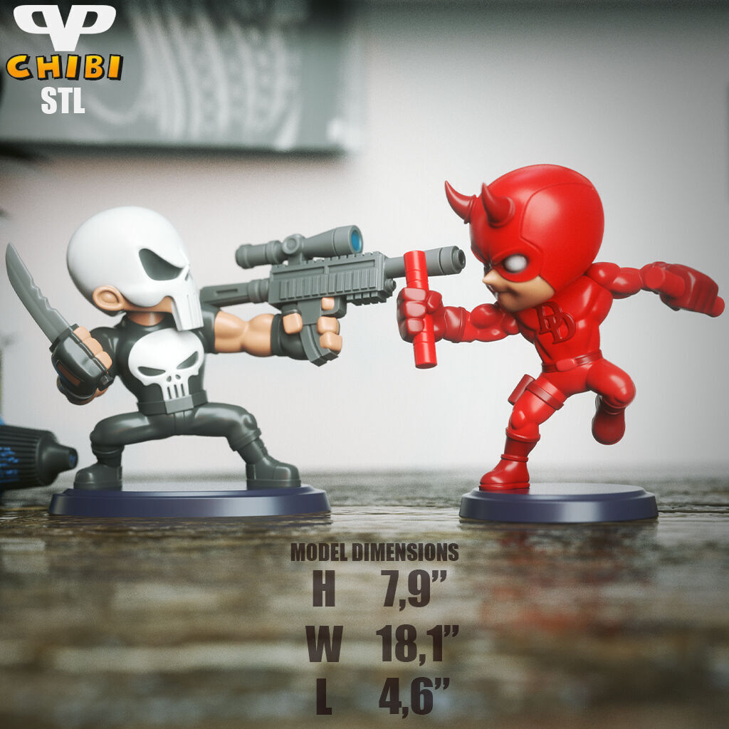 Punisher vs DareDevil Chibi STL for 3D Printing ChibiSTL 3DXM 3D print model_7