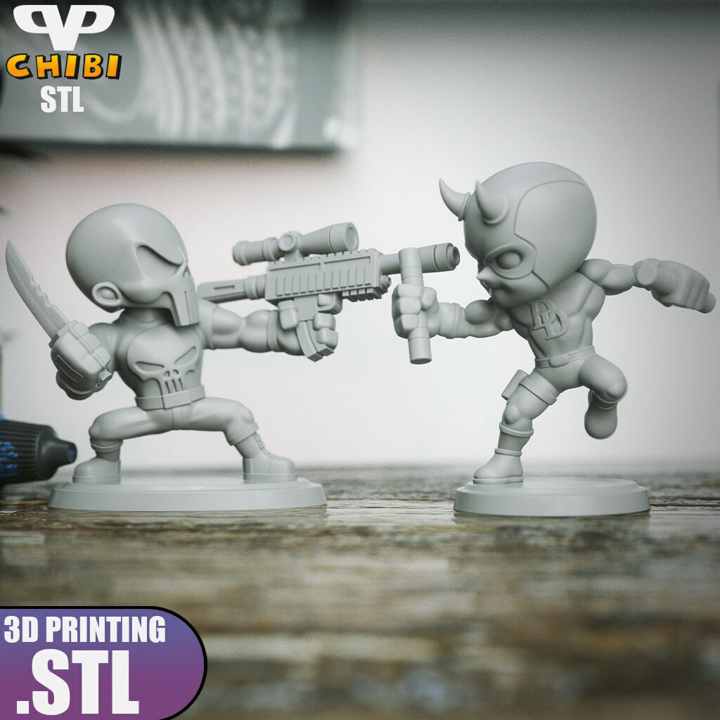 Punisher vs DareDevil Chibi STL for 3D Printing ChibiSTL 3DXM 3D print model_4