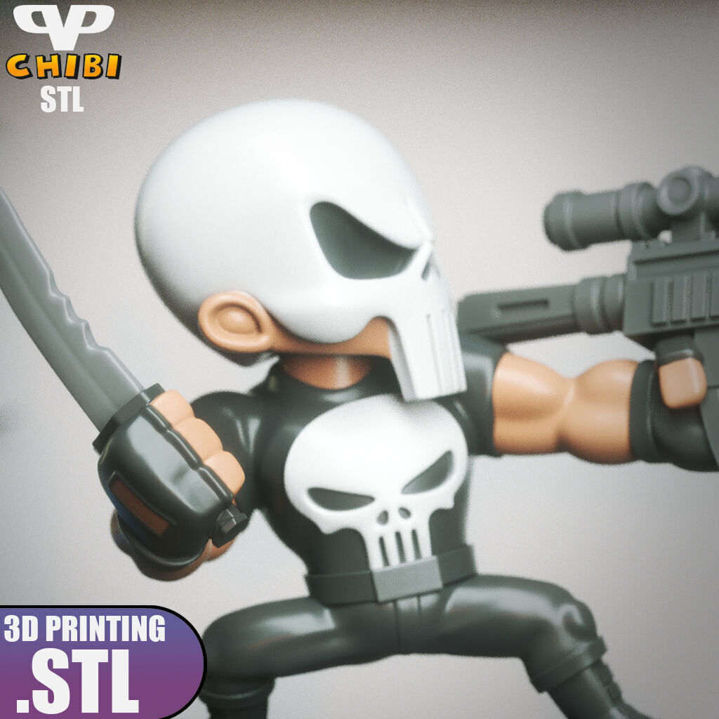 Punisher vs DareDevil Chibi STL for 3D Printing ChibiSTL 3DXM 3D print model_1