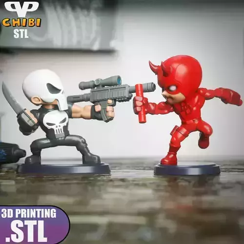 Punisher vs DareDevil Chibi STL for 3D Printing ChibiSTL 3DXM