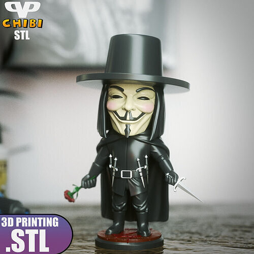 V for Vendetta Chibi STL for 3D Printing ChibiSTL 3DXM 3D print model