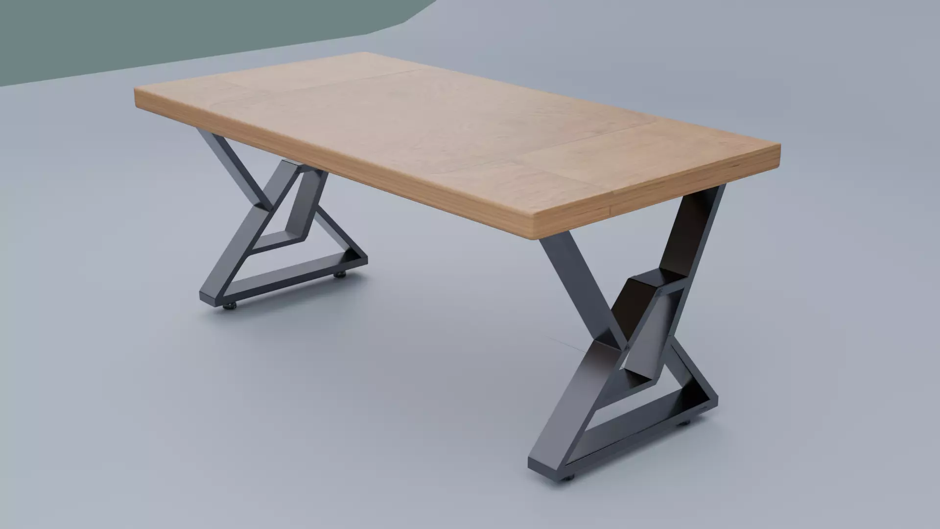 Wooden table with metal legs dining table coffe table 3D model_0
