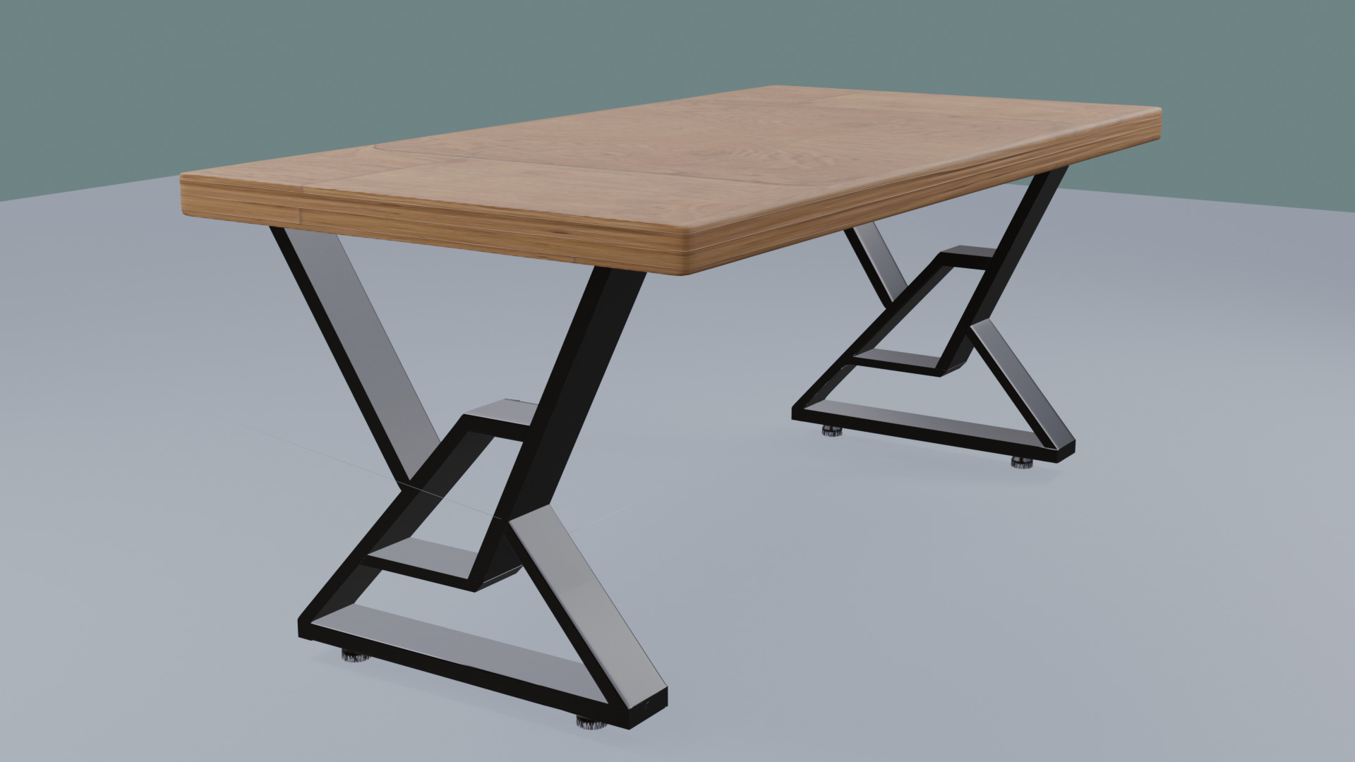 Wooden table with metal legs dining table coffe table 3D model_8