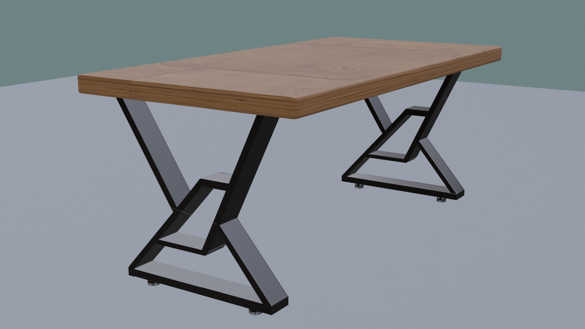 Wooden table with metal legs dining table coffe table 3D model_7