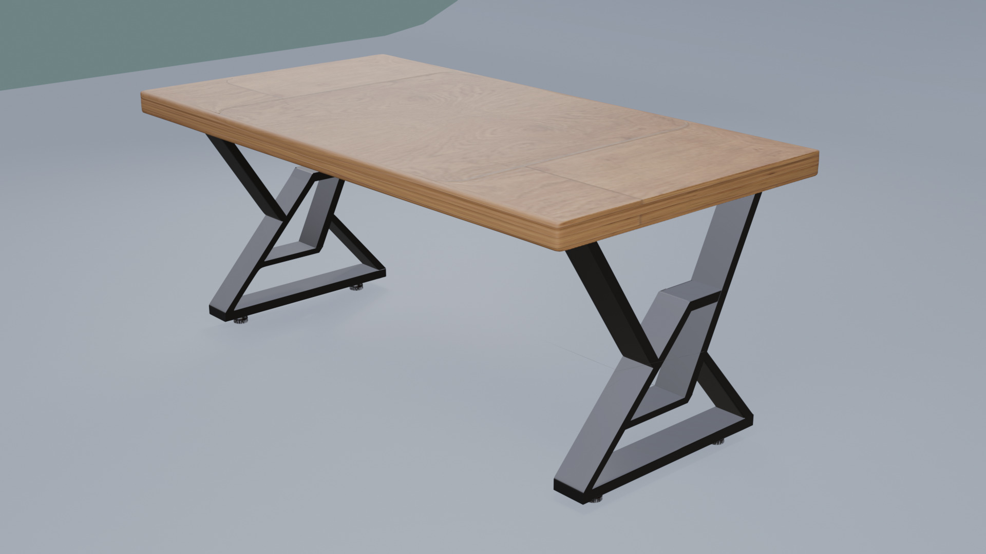 Wooden table with metal legs dining table coffe table 3D model_11