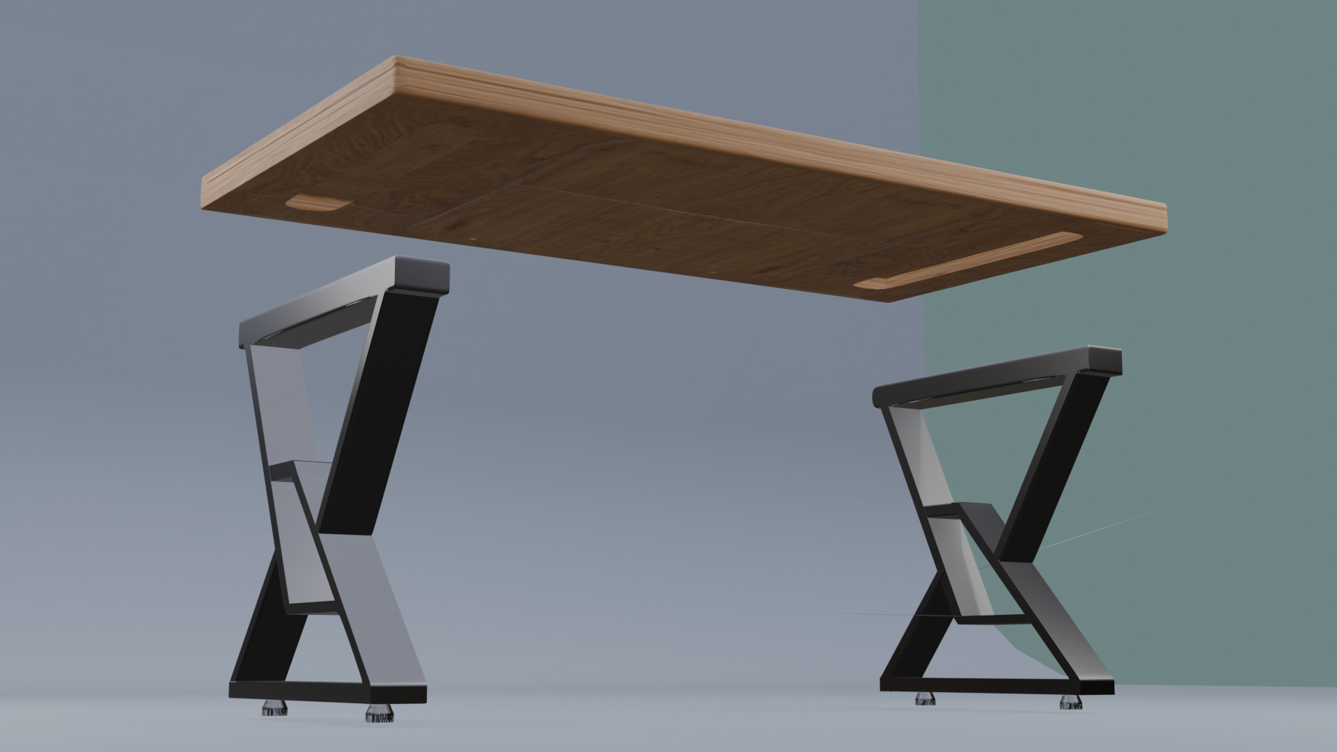 Wooden table with metal legs dining table coffe table 3D model_2