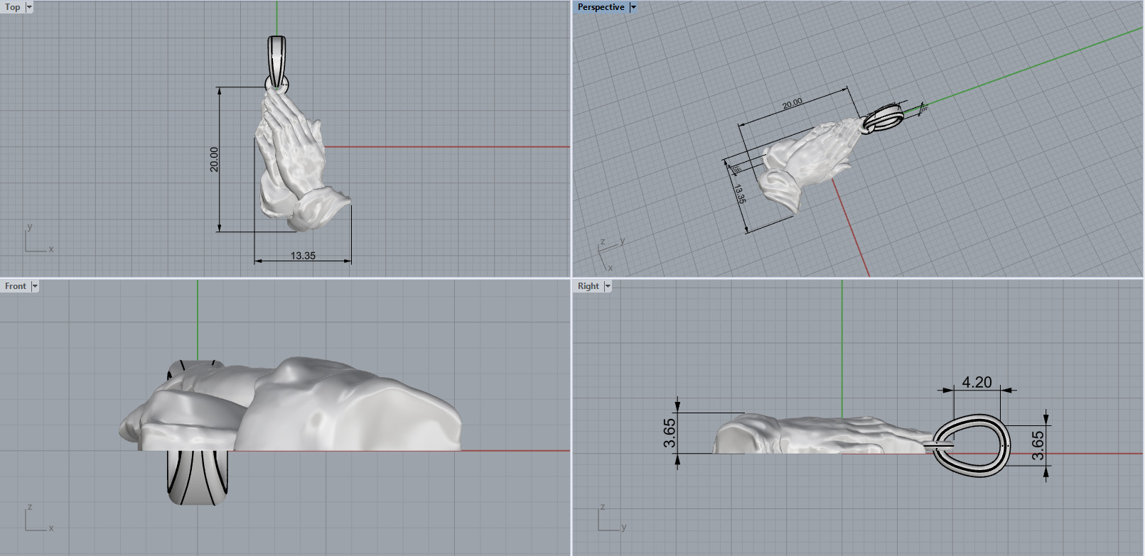 Praying hands pendant model 1346 3D print model_3