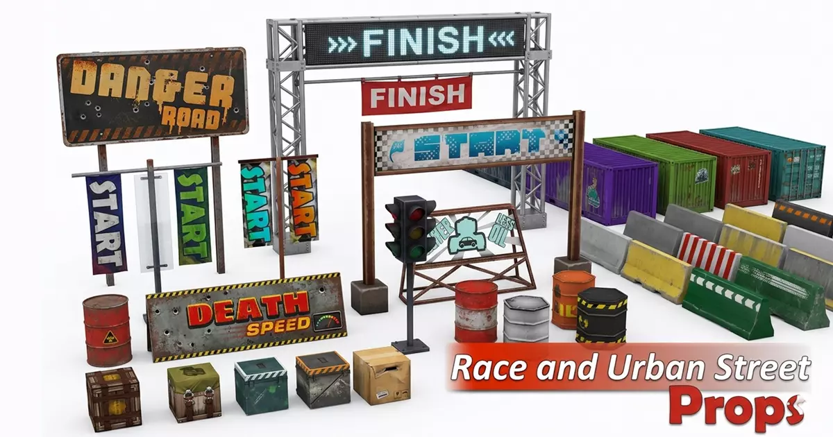 Race and Urban Street Props Low-poly 3D model