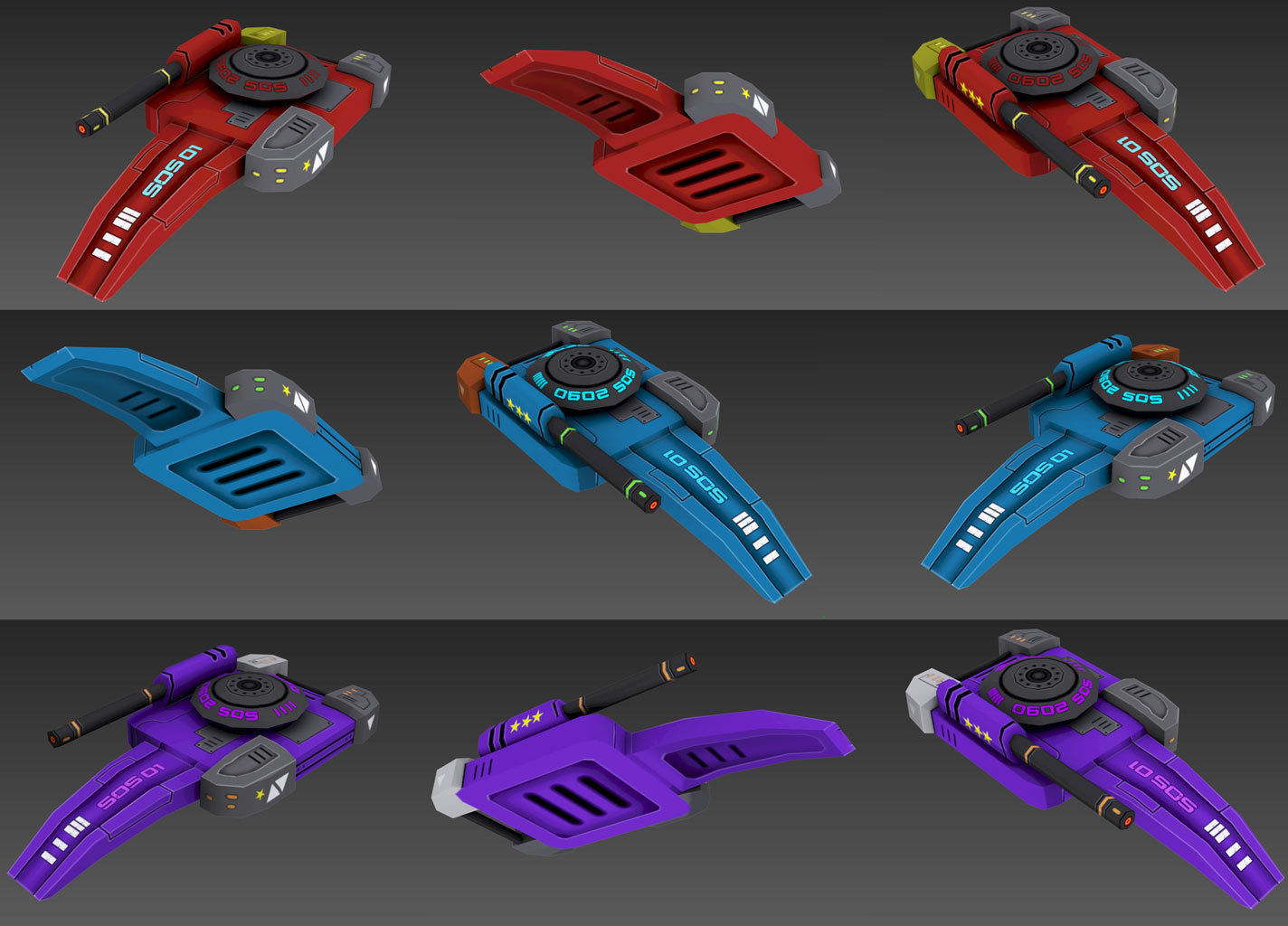 Big Toon SciFi Star Ships Low-poly 3D model_8