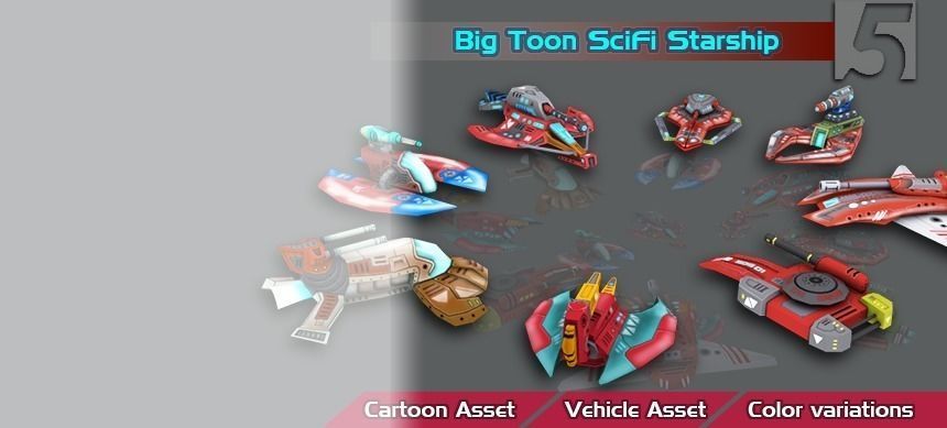Big Toon SciFi Star Ships Low-poly 3D model_0