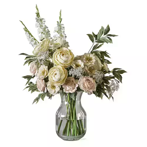 Flower Set 106 Pastel Meadow in Glass vase 3D model